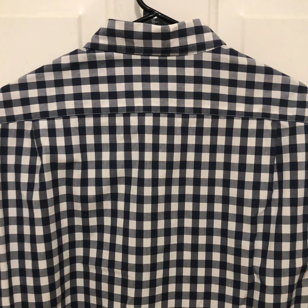 J Crew Buffalo Check Blue White Button Down Shirt Mens 16 - 16.5